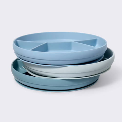 3-Pack Non-Slip Divided Mealtime Silicone Plates