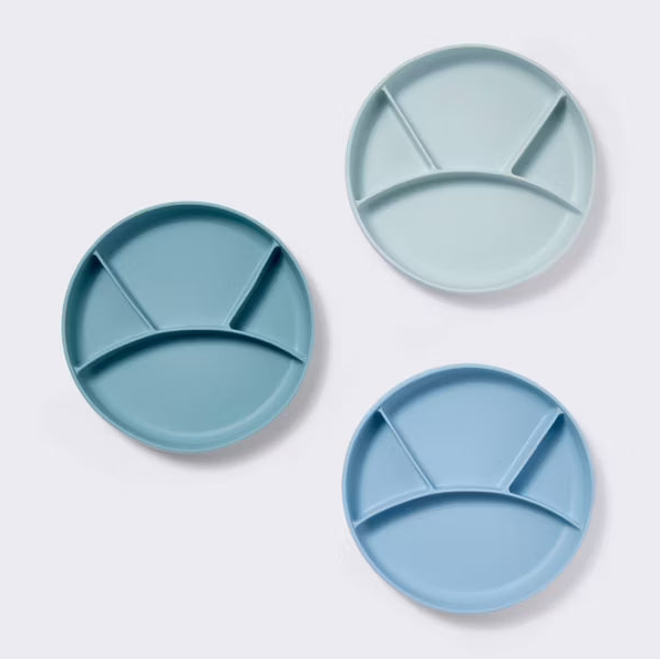 3-Pack Non-Slip Divided Mealtime Silicone Plates