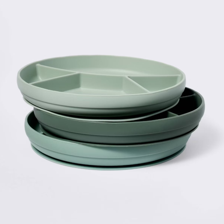 3-Pack Non-Slip Divided Mealtime Silicone Plates