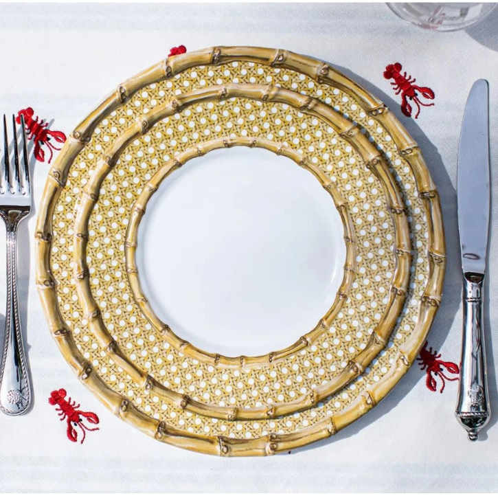 Caning-Pattern Dinner Plate with Natural Border Detail