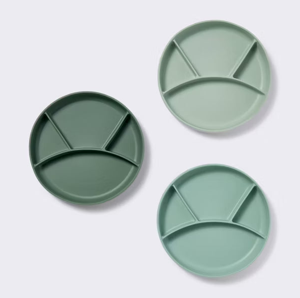 3-Pack Non-Slip Divided Mealtime Silicone Plates
