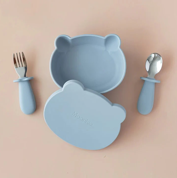 Bear-Shaped Silicone Suction Bowl With Utensil Set