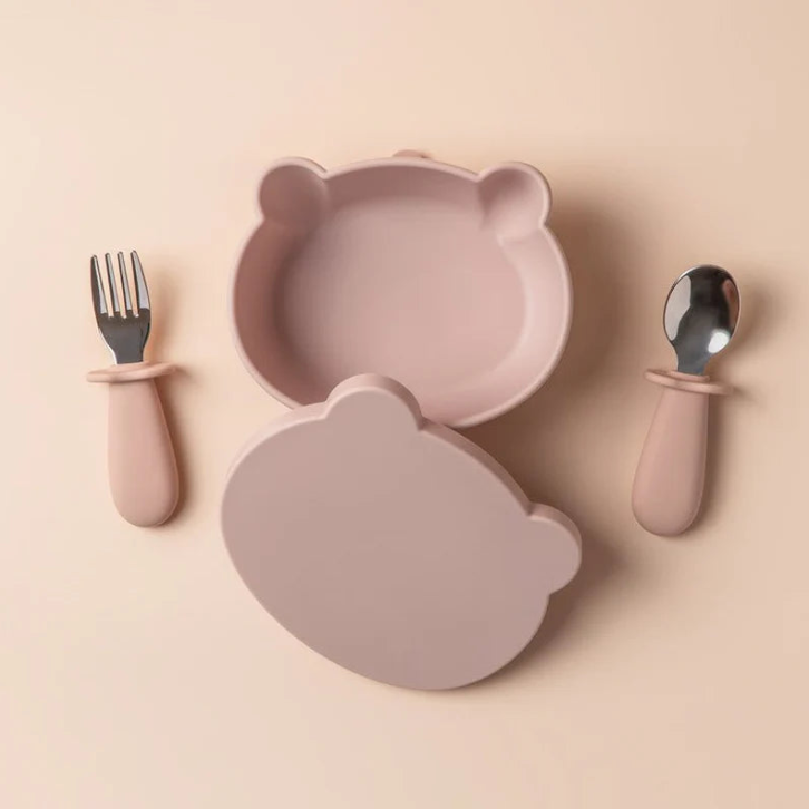 Bear-Shaped Silicone Suction Bowl With Utensil Set